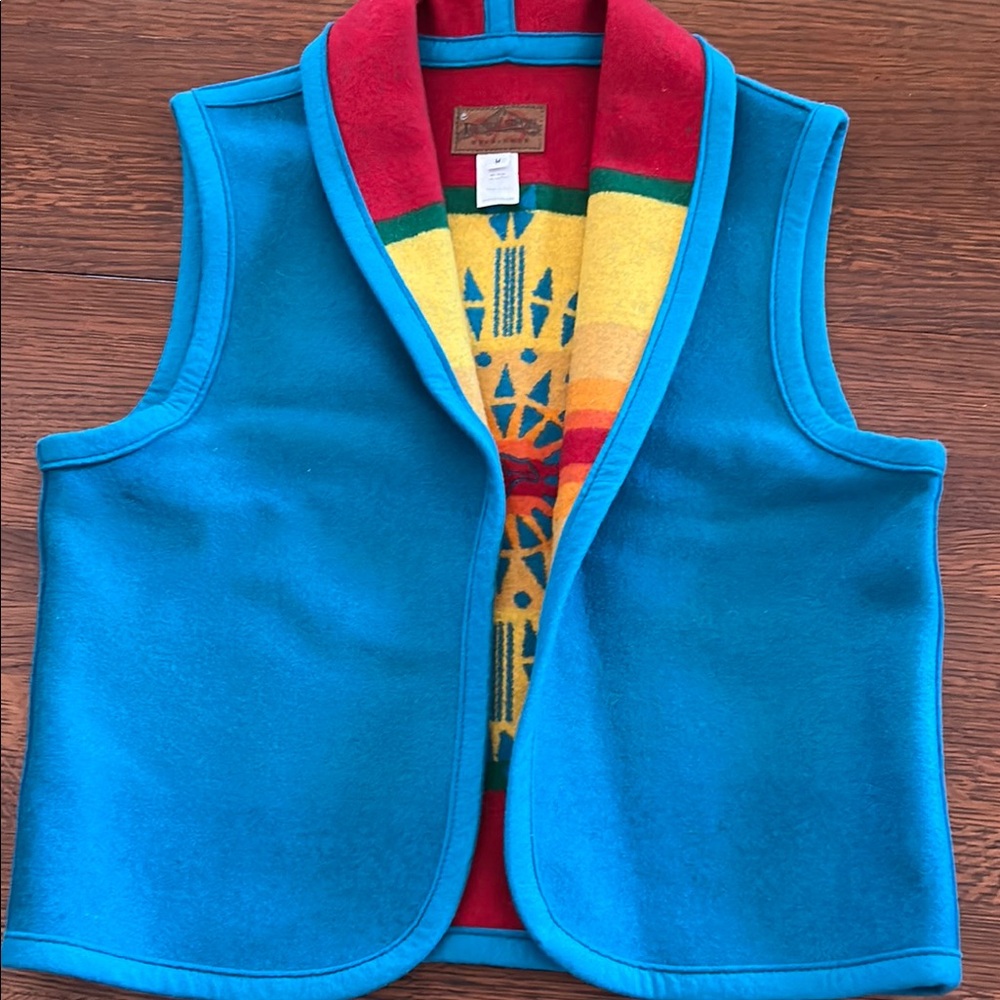 Pendleton Blue reversible Vest with Red and Yellow Accents